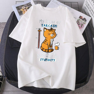 My Level of Sarcasm Cat TShirt Animals & Pet Supplies KittyNook Cat Company White S